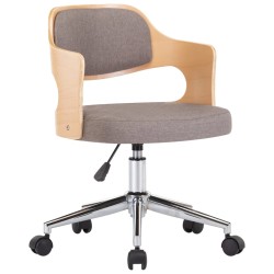 vidaXL Silla de oficina giratoria de madera curvada y tela gris taupe