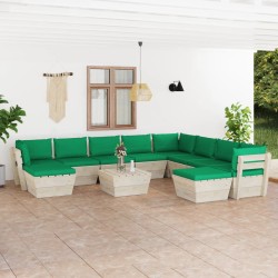 vidaXL Muebles de jardín de palets 11 pzas y cojines madera de abeto  