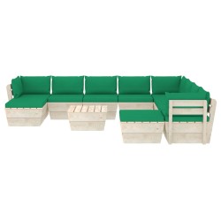 vidaXL Muebles de jardín de palets 11 pzas y cojines madera de abeto  