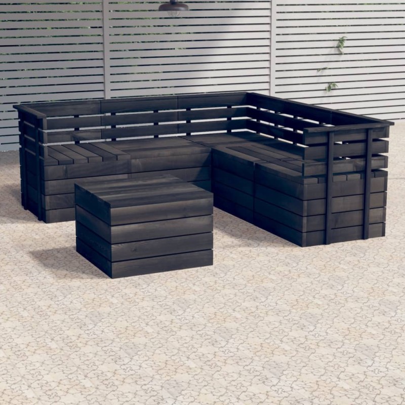 vidaXL Muebles palets de jardín 6 pzas madera maciza pino gris oscuro vidaXL Muebles palets de jardín 6 pzas madera maciza pino gris oscuro