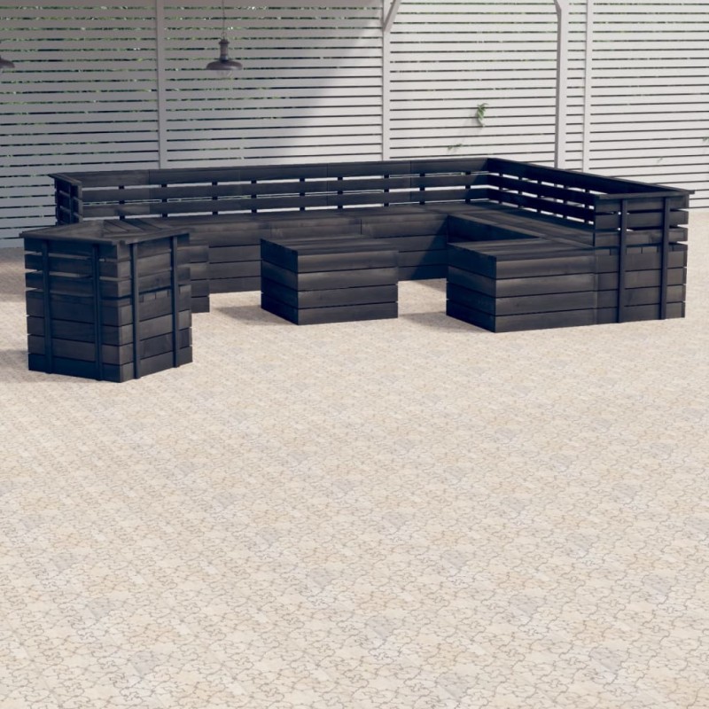 vidaXL Muebles palets de jardín 12 pzas madera maciza pino gris oscuro vidaXL Muebles palets de jardín 12 pzas madera maciza pino gris oscuro