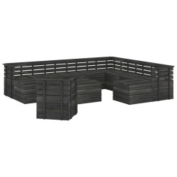 vidaXL Muebles palets de jardín 12 pzas madera maciza pino gris oscuro