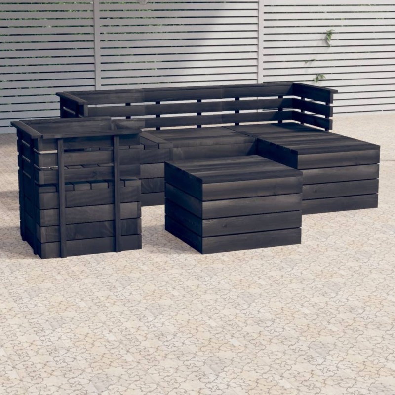 vidaXL Muebles palets de jardín 6 pzas madera maciza pino gris oscuro vidaXL Muebles palets de jardín 6 pzas madera maciza pino gris oscuro