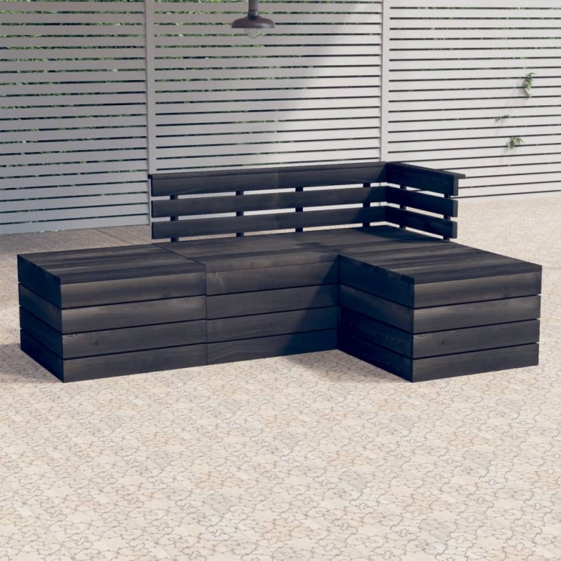 vidaXL Muebles palets de jardín 4 pzas madera maciza pino gris oscuro vidaXL Muebles palets de jardín 4 pzas madera maciza pino gris oscuro