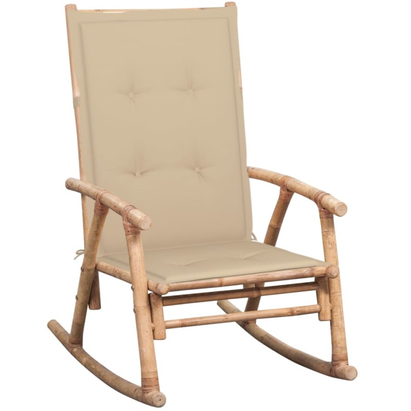 vidaXL Silla mecedora con cojín bambú vidaXL Silla mecedora con cojín bambú