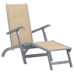 vidaXL Tumbona de jardín con reposapiés y cojín madera maciza acacia
