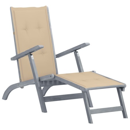 vidaXL Tumbona de jardín con reposapiés y cojín madera maciza acacia