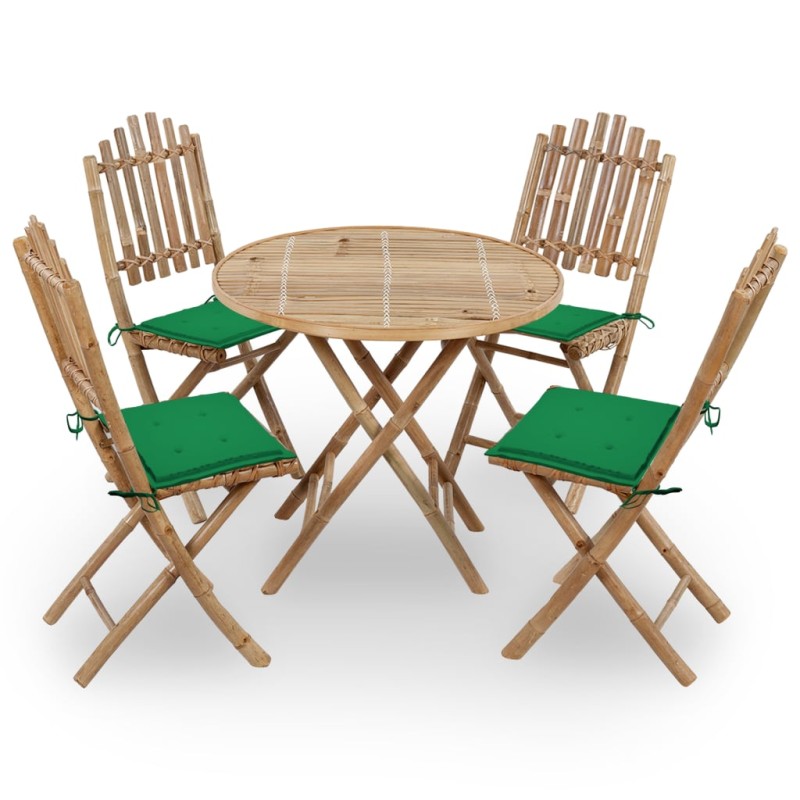 vidaXL Set de comedor exterior plegable 5 piezas con cojines bambú vidaXL Set de comedor exterior plegable 5 piezas con cojines bambú