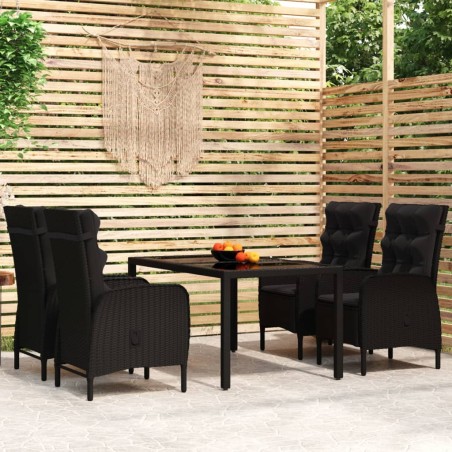 vidaXL Juego de comedor para jardín 5 piezas ratán sintético negro