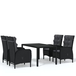 vidaXL Juego de comedor para jardín 5 piezas ratán sintético negro