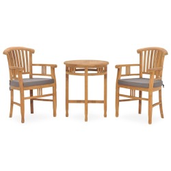 vidaXL Set de comedor de jardín 3 pzas y cojines madera maciza de teca