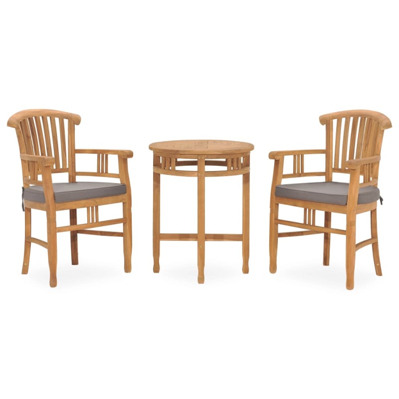 vidaXL Set de comedor de jardín 3 pzas y cojines madera maciza de teca vidaXL Set de comedor de jardín 3 pzas y cojines madera maciza de teca