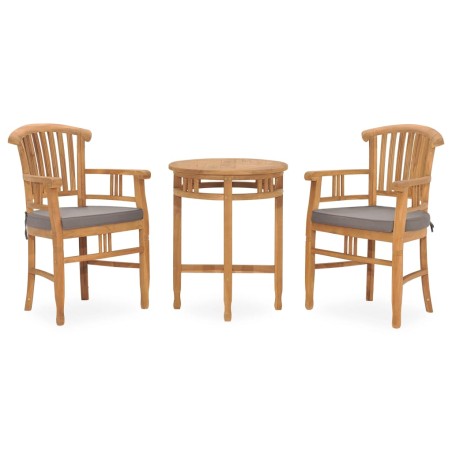 vidaXL Set de comedor de jardín 3 pzas y cojines madera maciza de teca