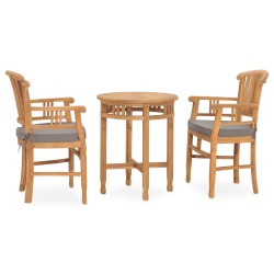 vidaXL Set de comedor de jardín 3 pzas y cojines madera maciza de teca
