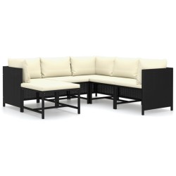 vidaXL Set de muebles de jardín 6 pzas y cojines ratán sintético negro