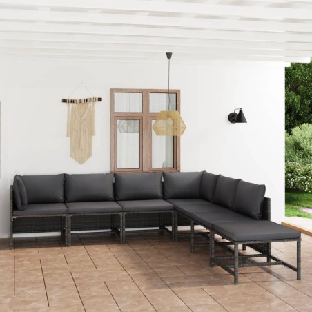 vidaXL Set de muebles de jardín 7 pzas y cojines ratán sintético gris