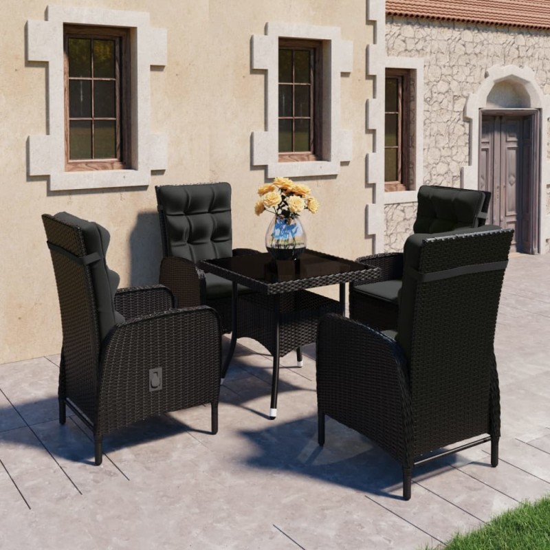vidaXL Set de comedor de jardín 5 pzas ratán sintético y vidrio negro vidaXL Set de comedor de jardín 5 pzas ratán sintético y vidrio negro