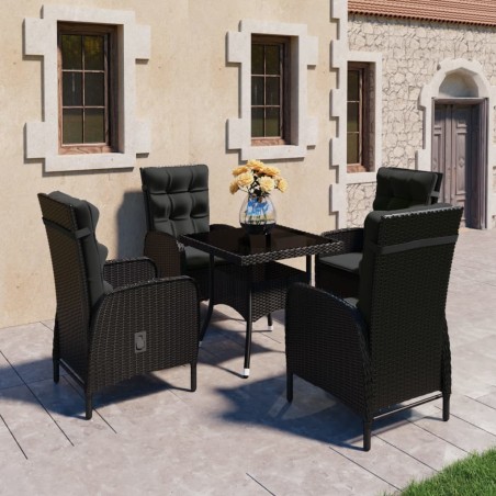 vidaXL Set de comedor de jardín 5 pzas ratán sintético y vidrio negro