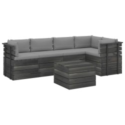 vidaXL Muebles de palets para jardín 6 pzas cojines madera maciza pino
