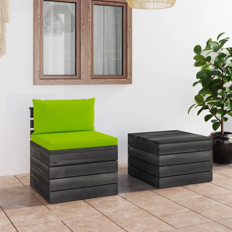 vidaXL Muebles de jardín de palets 2 piezas cojines madera maciza pino vidaXL Muebles de jardín de palets 2 piezas cojines madera maciza pino