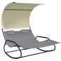 vidaXL Tumbona mecedora doble con toldo gris y crema vidaXL Tumbona mecedora doble con toldo gris y crema