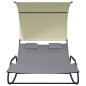 vidaXL Tumbona mecedora doble con toldo gris y crema vidaXL Tumbona mecedora doble con toldo gris y crema