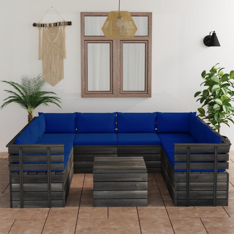 vidaXL Muebles de palets para jardín 9 pzas cojines madera maciza pino vidaXL Muebles de palets para jardín 9 pzas cojines madera maciza pino