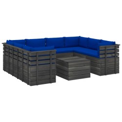 vidaXL Muebles de palets para jardín 9 pzas cojines madera maciza pino