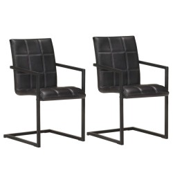 vidaXL Sillas voladizas de comedor 2 unidades cuero auténtico negro