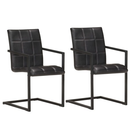 vidaXL Sillas voladizas de comedor 2 unidades cuero auténtico negro