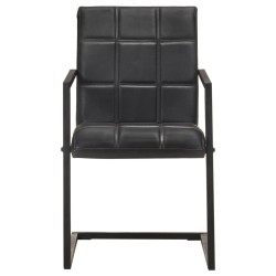 vidaXL Sillas voladizas de comedor 2 unidades cuero auténtico negro