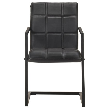 vidaXL Sillas voladizas de comedor 2 unidades cuero auténtico negro