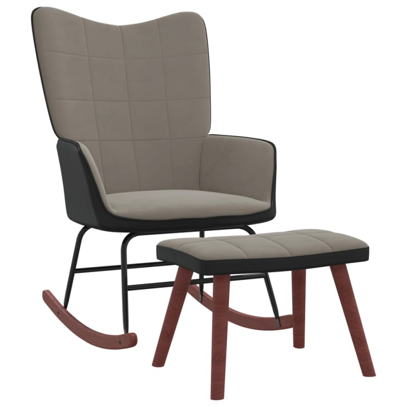 vidaXL Sillón de relax con taburete terciopelo gris claro y PVC vidaXL Sillón de relax con taburete terciopelo gris claro y PVC