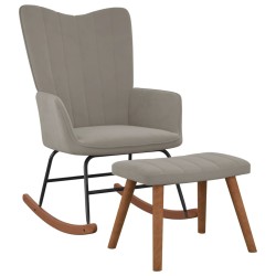 vidaXL Silla mecedora con reposapiés terciopelo gris claro