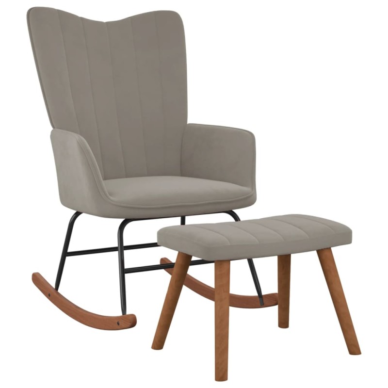 vidaXL Silla mecedora con reposapiés terciopelo gris claro vidaXL Silla mecedora con reposapiés terciopelo gris claro