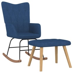 vidaXL Silla mecedora con reposapiés tela azul