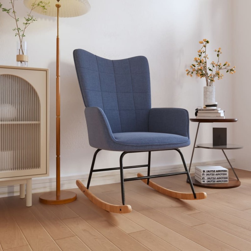 vidaXL Silla mecedora de tela azul vidaXL Silla mecedora de tela azul