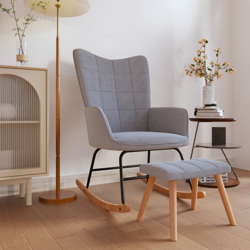 vidaXL Silla mecedora con reposapiés tela gris claro vidaXL Silla mecedora con reposapiés tela gris claro