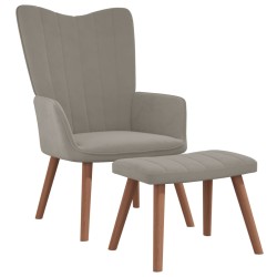 vidaXL Sillón de relax con taburete de terciopelo gris claro