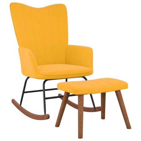 vidaXL Silla mecedora con reposapiés tela amarillo mostaza