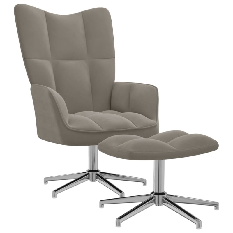 vidaXL Silla de relajación con reposapiés terciopelo gris claro vidaXL Silla de relajación con reposapiés terciopelo gris claro