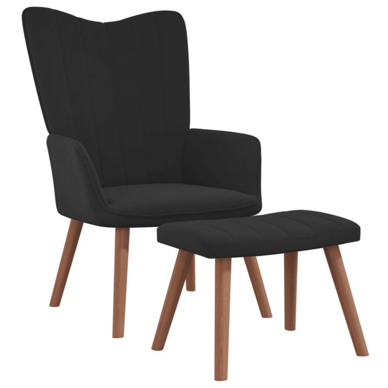vidaXL Sillón de relax con taburete terciopelo negro vidaXL Sillón de relax con taburete terciopelo negro