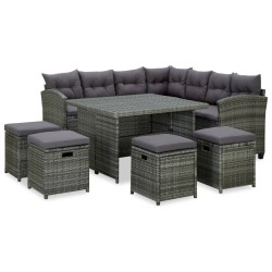 vidaXL Set de muebles de jardín 6 pzas y cojines ratán sintético gris