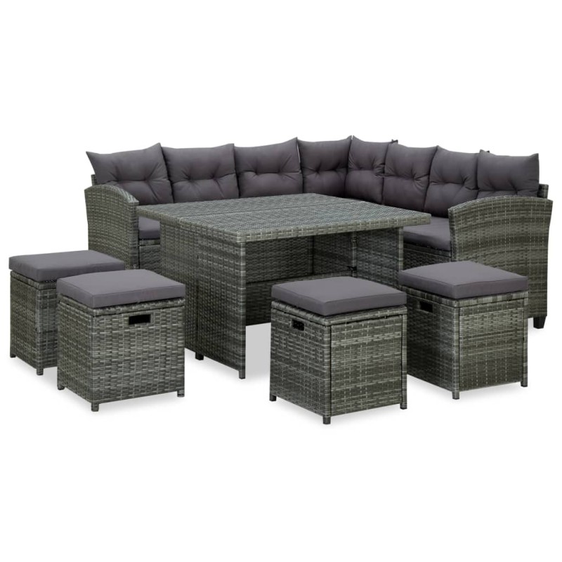 vidaXL Set de muebles de jardín 6 pzas y cojines ratán sintético gris vidaXL Set de muebles de jardín 6 pzas y cojines ratán sintético gris