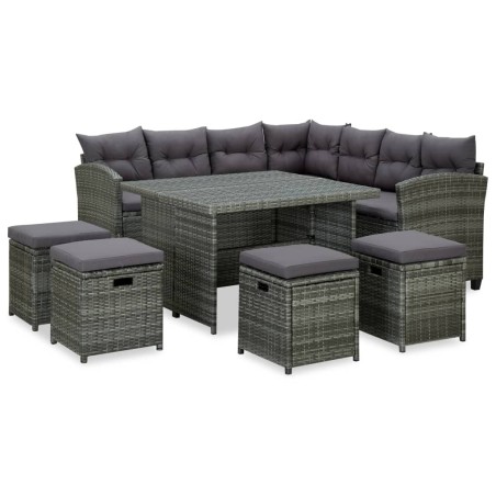 vidaXL Set de muebles de jardín 6 pzas y cojines ratán sintético gris