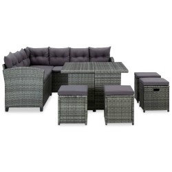 vidaXL Set de muebles de jardín 6 pzas y cojines ratán sintético gris
