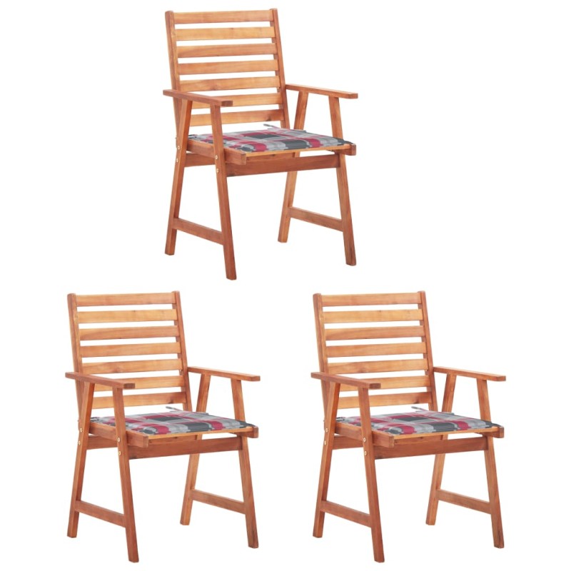 vidaXL Sillas comedor de jardín 3 uds madera maciza acacia y cojines vidaXL Sillas comedor de jardín 3 uds madera maciza acacia y cojines