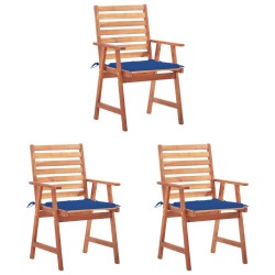 vidaXL Sillas comedor de jardín y cojines 3 uds madera maciza acacia