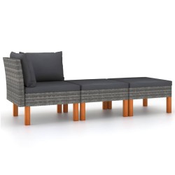 vidaXL Set muebles de jardín 3 pzas ratán sintético madera eucalipto