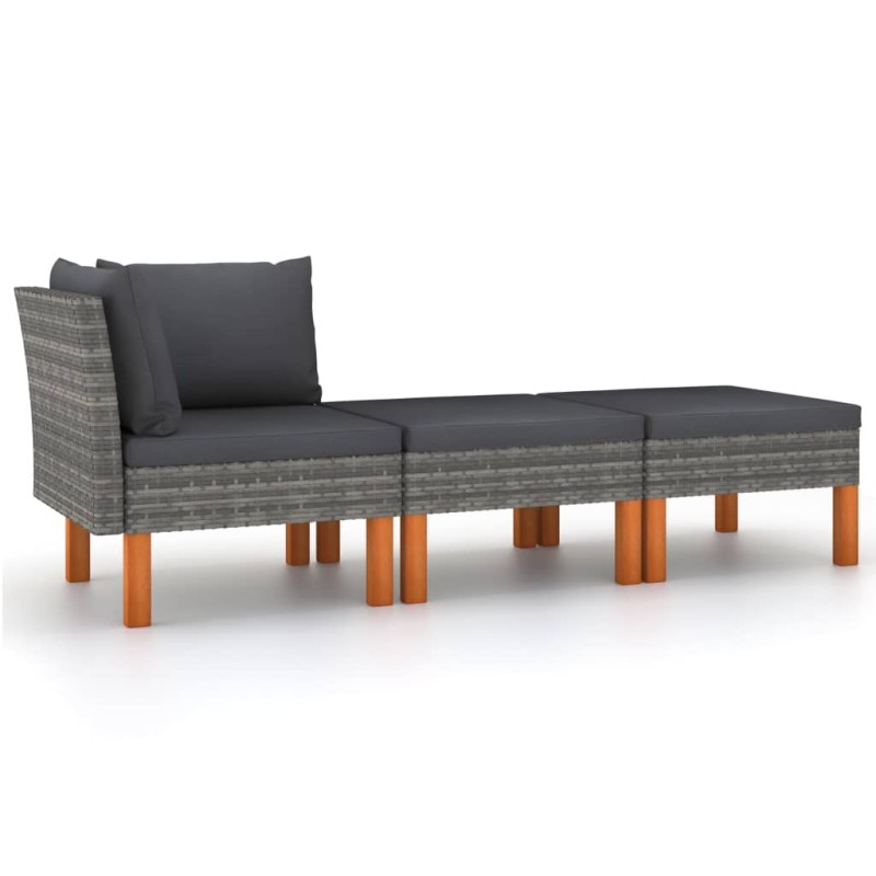 vidaXL Set muebles de jardín 3 pzas ratán sintético madera eucalipto vidaXL Set muebles de jardín 3 pzas ratán sintético madera eucalipto